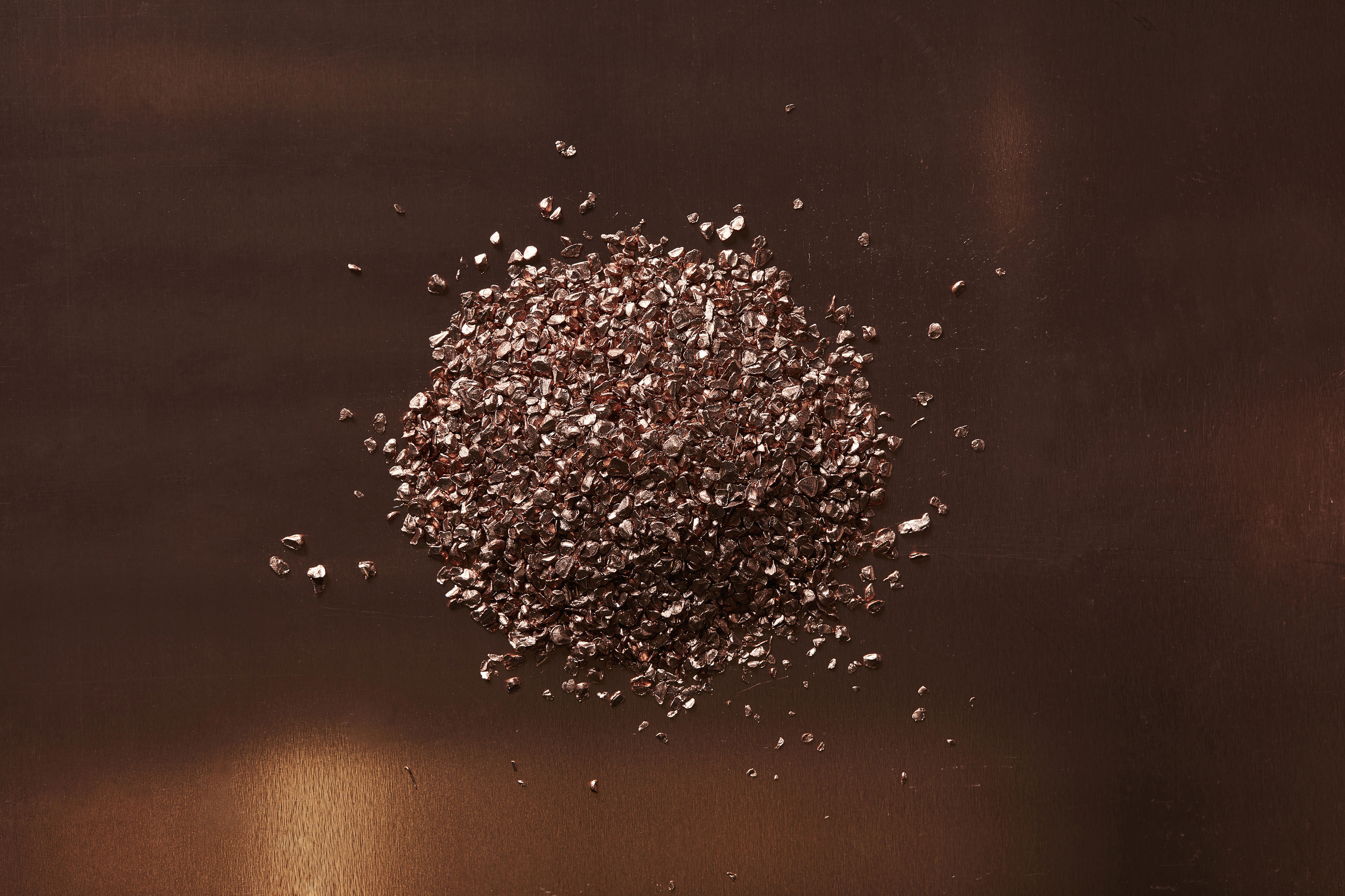 A pile of recycled copper granulates