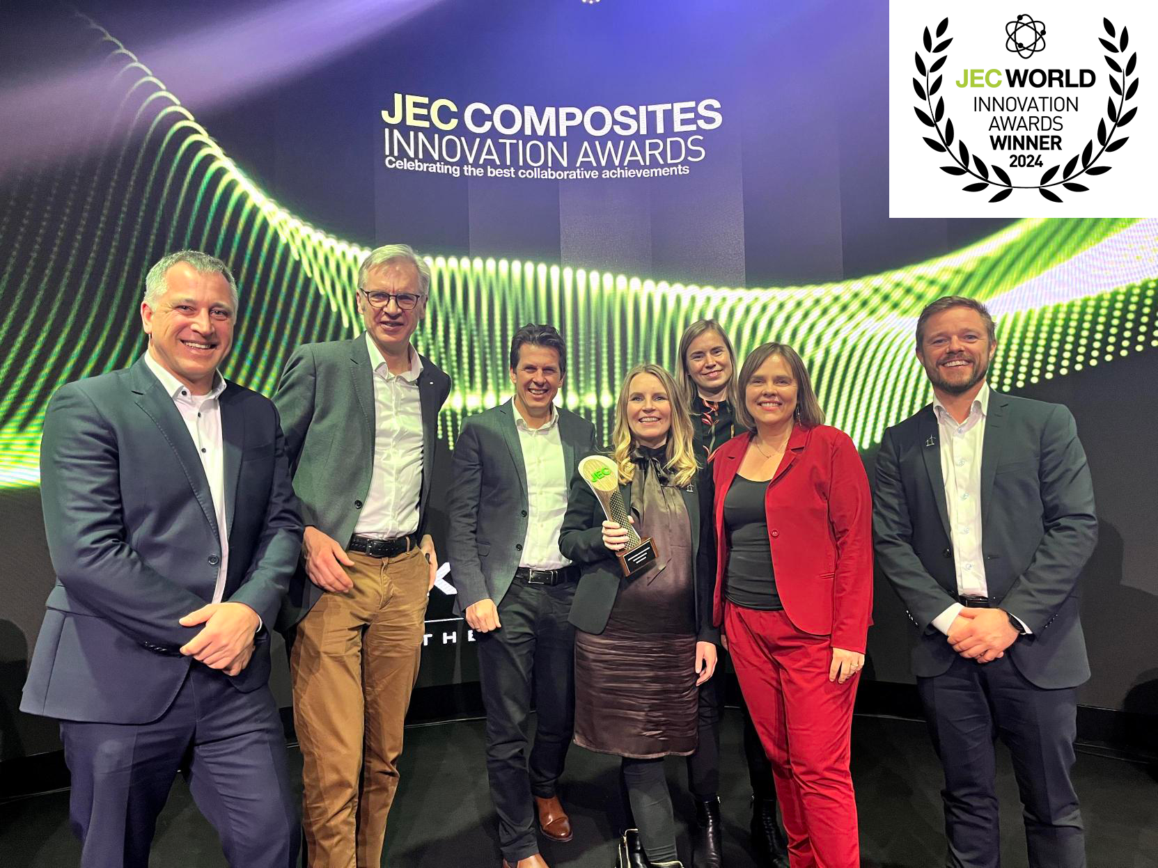 Prisvindende team ved JEC 2024 Global Innovation Award, i kategorien vedvarende energi.