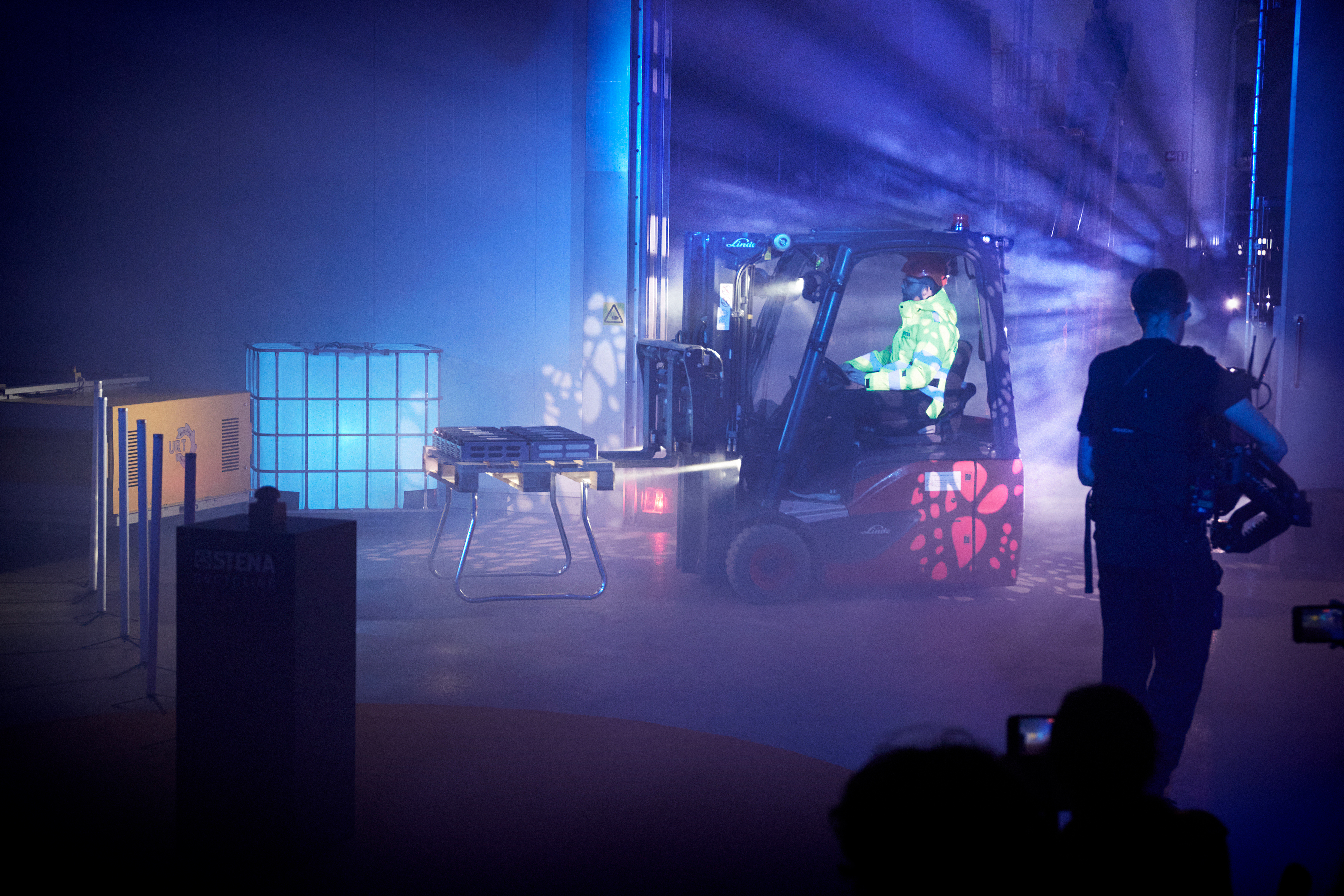 A truck delivering a used car battery at the grand opening event at Stena Battery Recycling Center in Halmstad, Sweden