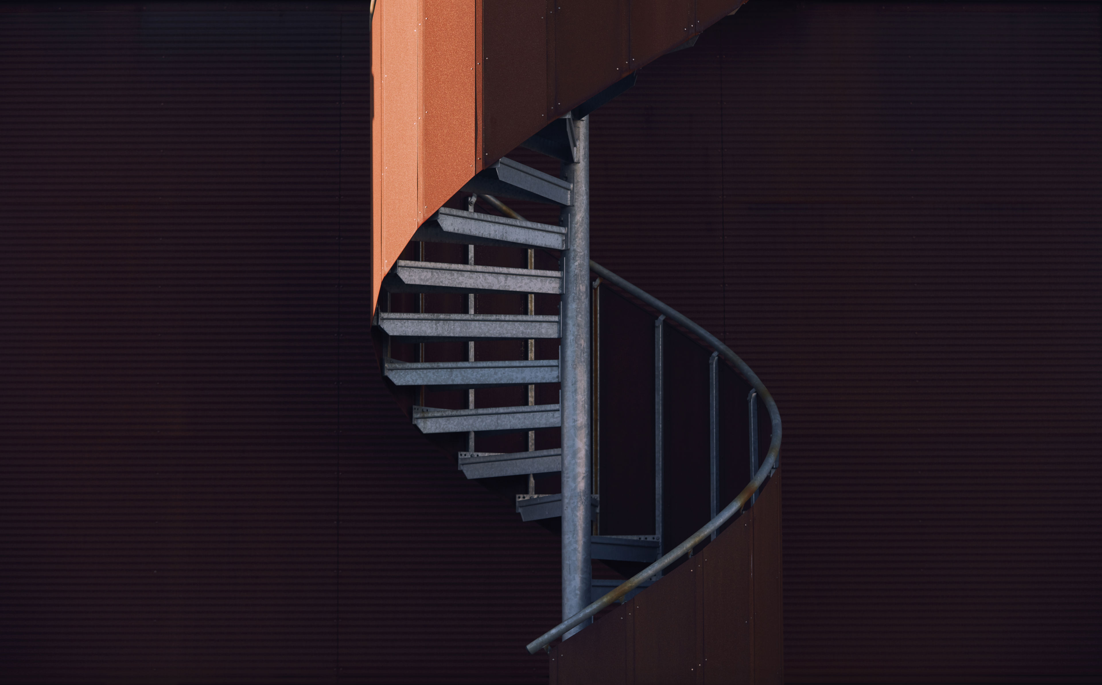 A red spiral staircase.